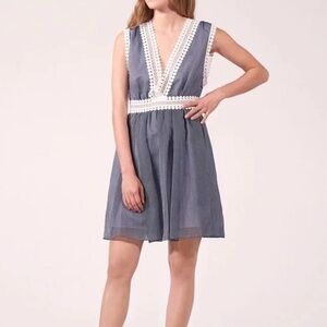 Sandro Lace-Trim V Neck Sleeveless Mini Dress